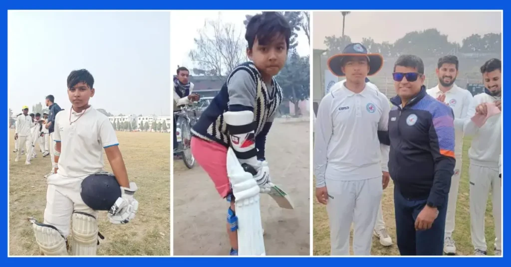 Vaibhav Suryavanshi practicing cricket with his academy coach, focusing on batting and training drills