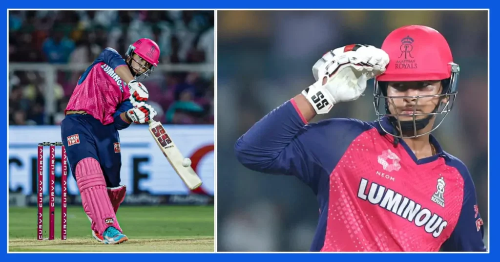 Vaibhav Suryavanshi playing his first-ever IPL match, batting for Rajasthan Royals