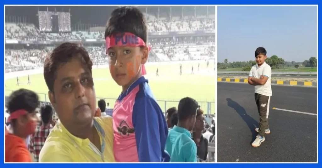 Vaibhav Suryavanshi sitting with his father watching an IPL match live in the stadium
